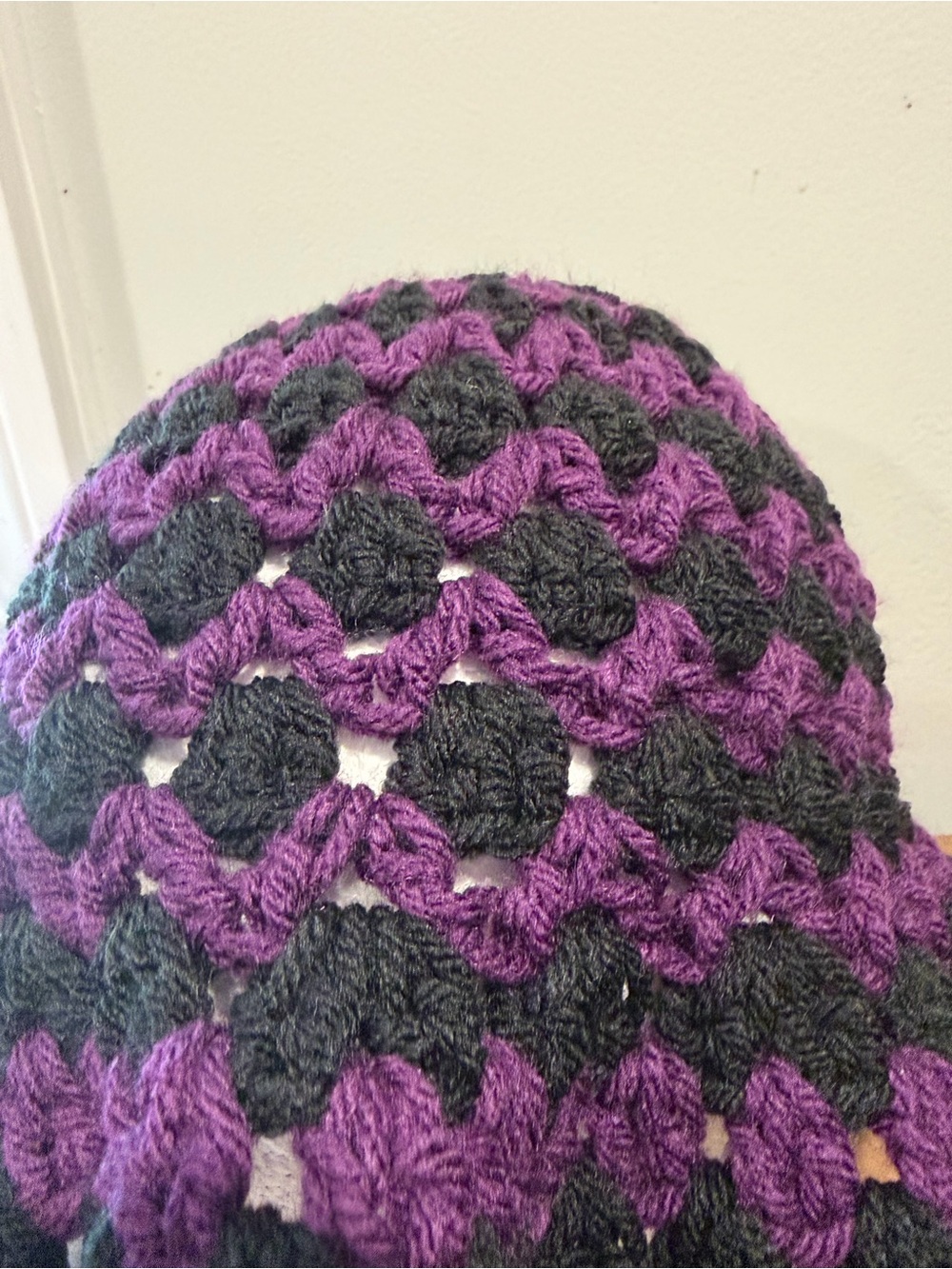 Purple & Black Crochet Bucket Hat | Acrylic Gothic Halloween Festival One Size - Picture 4 of 4